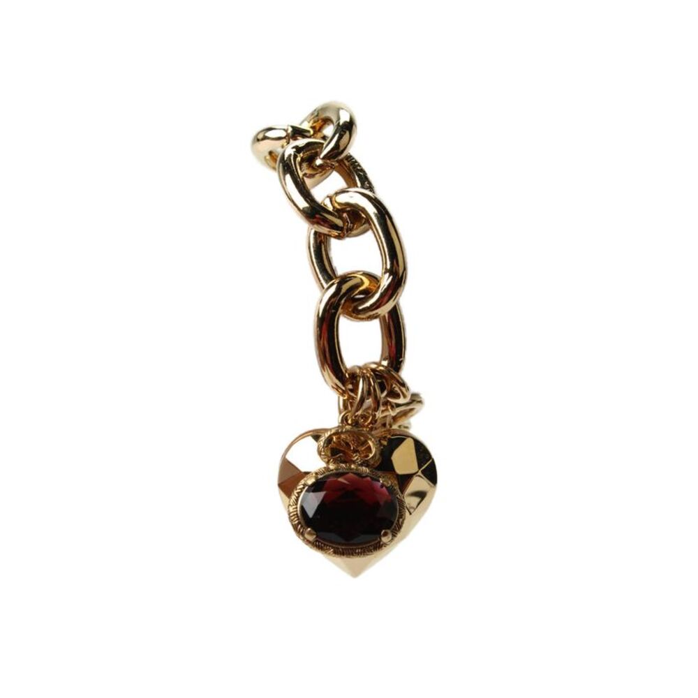 Juicy Couture Womens Gold Tone Faceted Heart Red Crystal Charm Bracelet 8" NIB